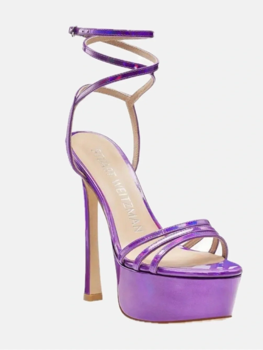Stuart Weitzman Iridescent Purple Metallic Platform Sandals Size 8